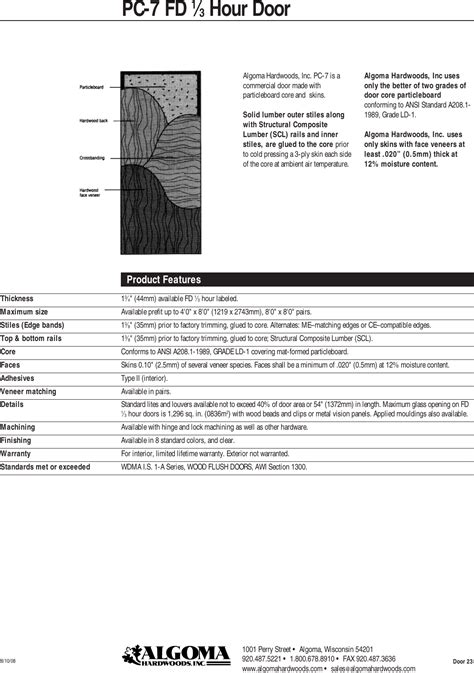 Algoma Hardwoods PC-7 FD Manual pdf manual